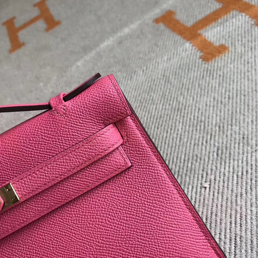 New Pretty Hermes 8W Rose Lipstick Epsom Calfskin Minikelly Clutch Bag22CM