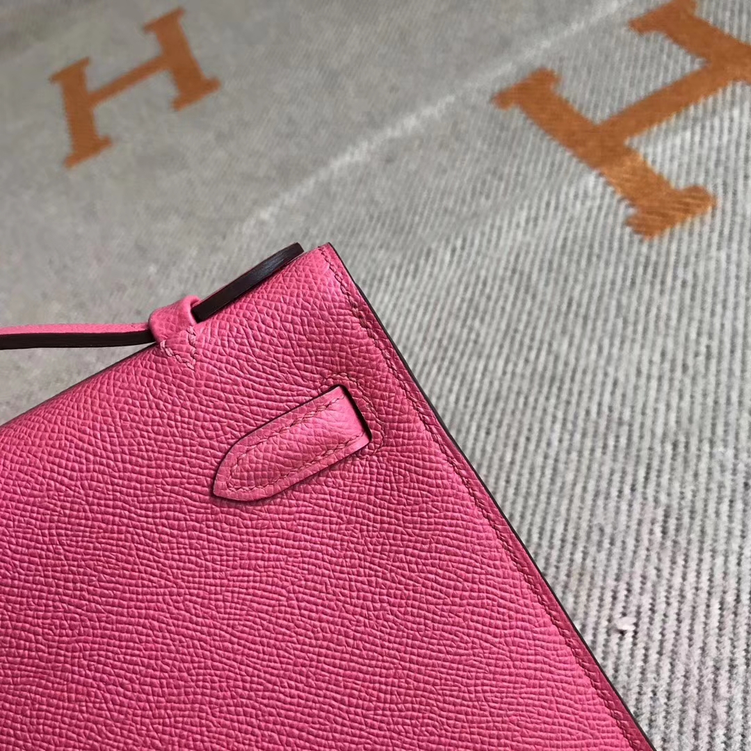 New Pretty Hermes 8W Rose Lipstick Epsom Calfskin Minikelly Clutch Bag22CM