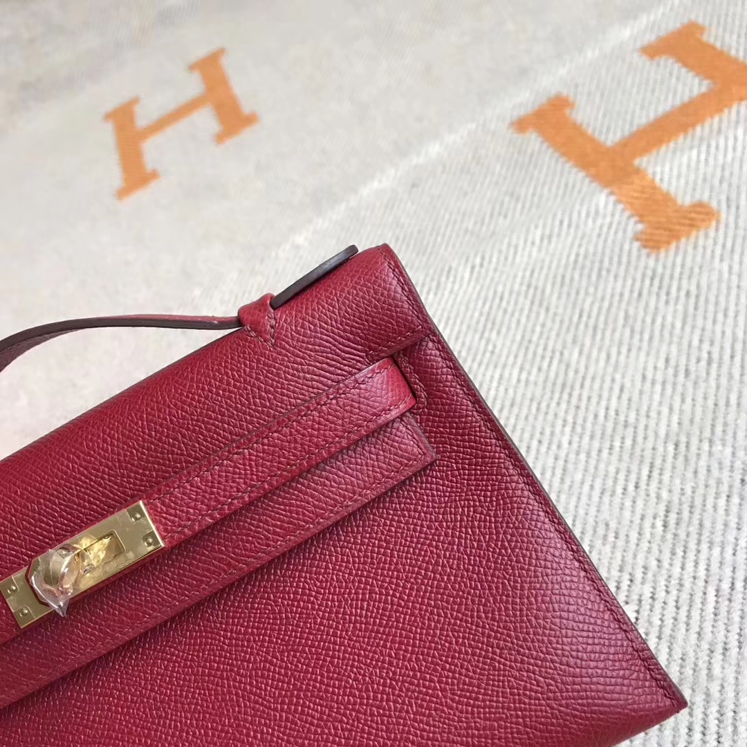 Discount Hermes Epsom Calfskin Minikelly Pochette Bag22CM in K1 Rouge Grenade