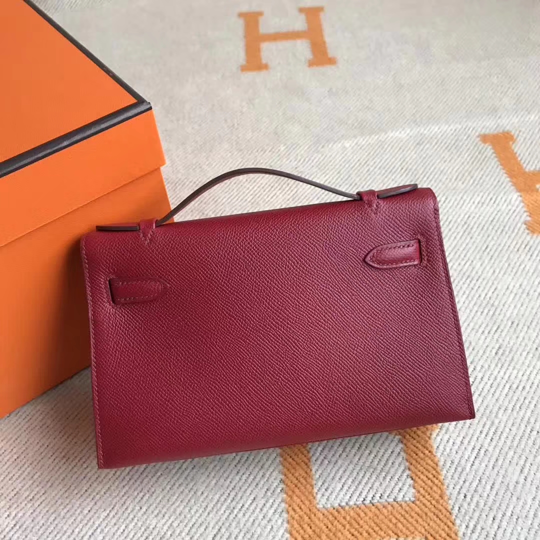 Discount Hermes Epsom Calfskin Minikelly Pochette Bag22CM in K1 Rouge Grenade