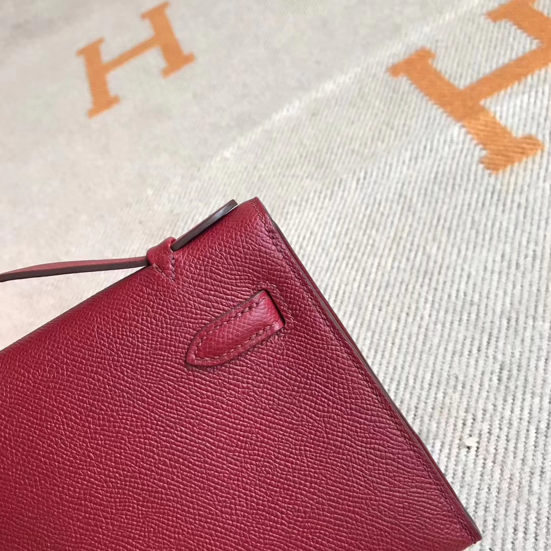 Discount Hermes Epsom Calfskin Minikelly Pochette Bag22CM in K1 Rouge Grenade
