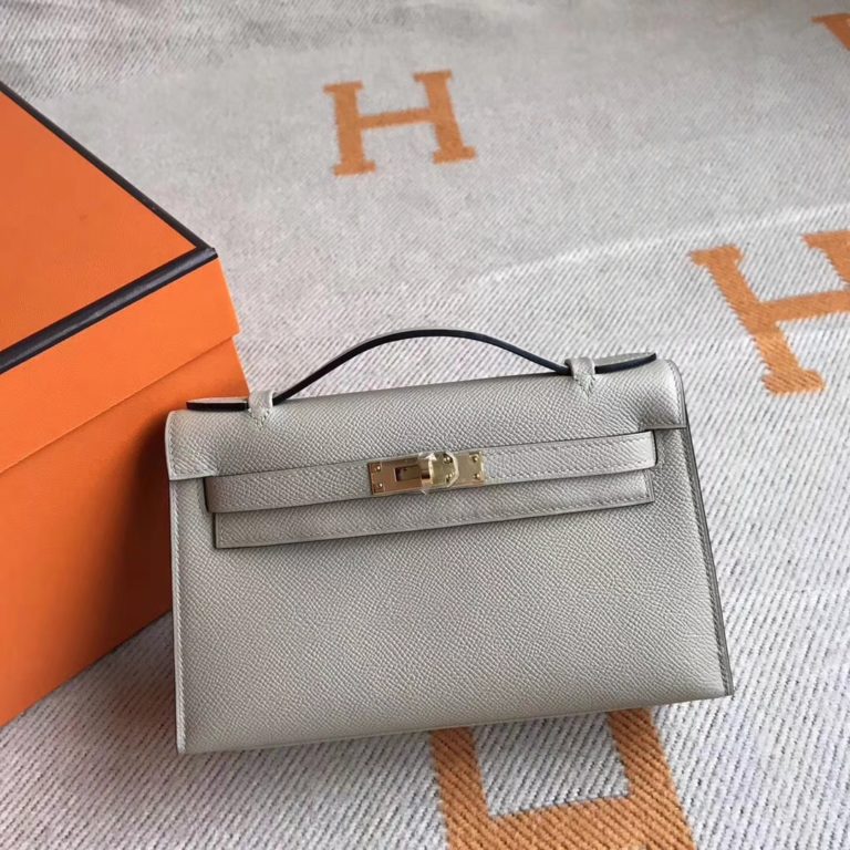 Hermes Minikelly Clutch Bag in 8M Gris Paris Epsom Calfskin