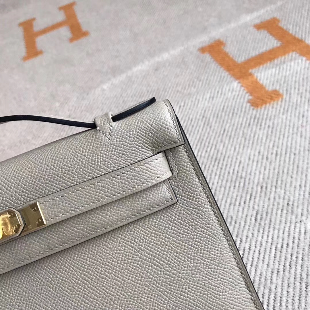 Fashion Hermes Minikelly Clutch Bag in 8M Gris Paris Epsom Calfskin