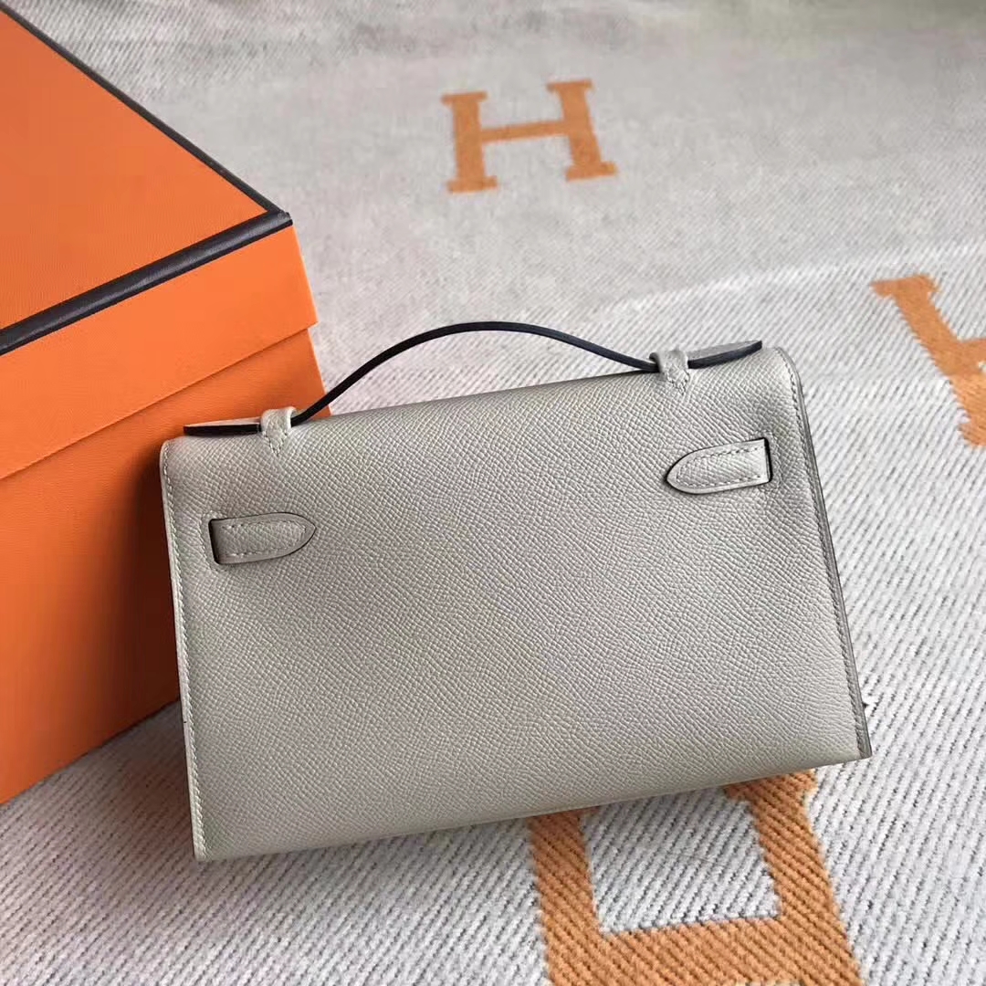 Fashion Hermes Minikelly Clutch Bag in 8M Gris Paris Epsom Calfskin