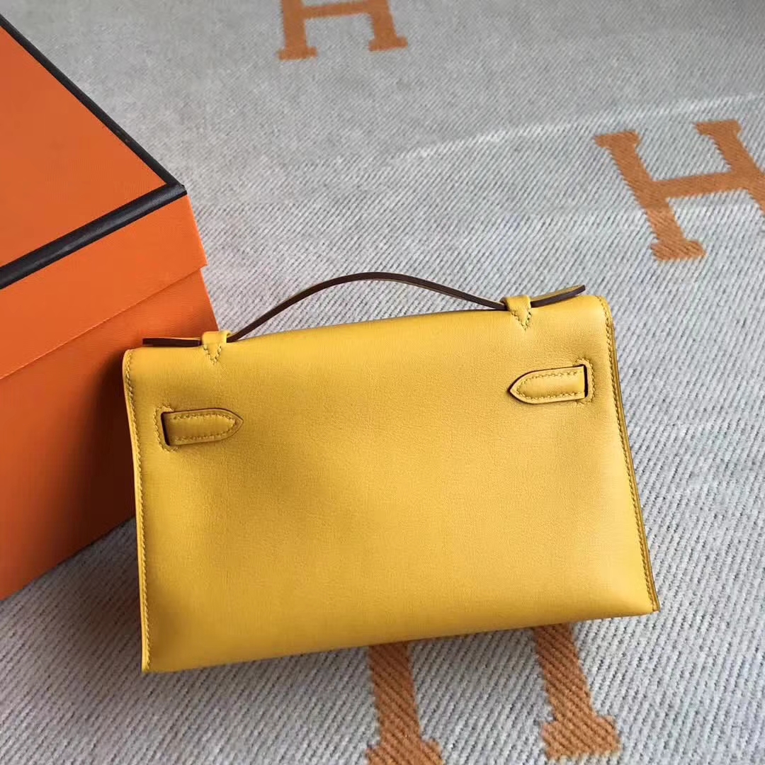 Wholesale Hermes 9V Sun Yellow Swift Calfskin Minikelly Evening Bag22CM