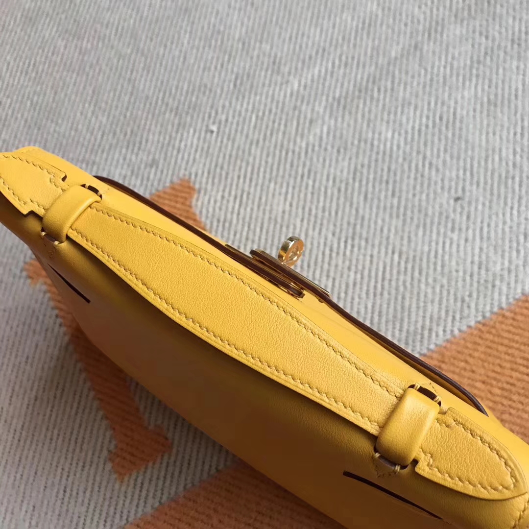 Wholesale Hermes 9V Sun Yellow Swift Calfskin Minikelly Evening Bag22CM