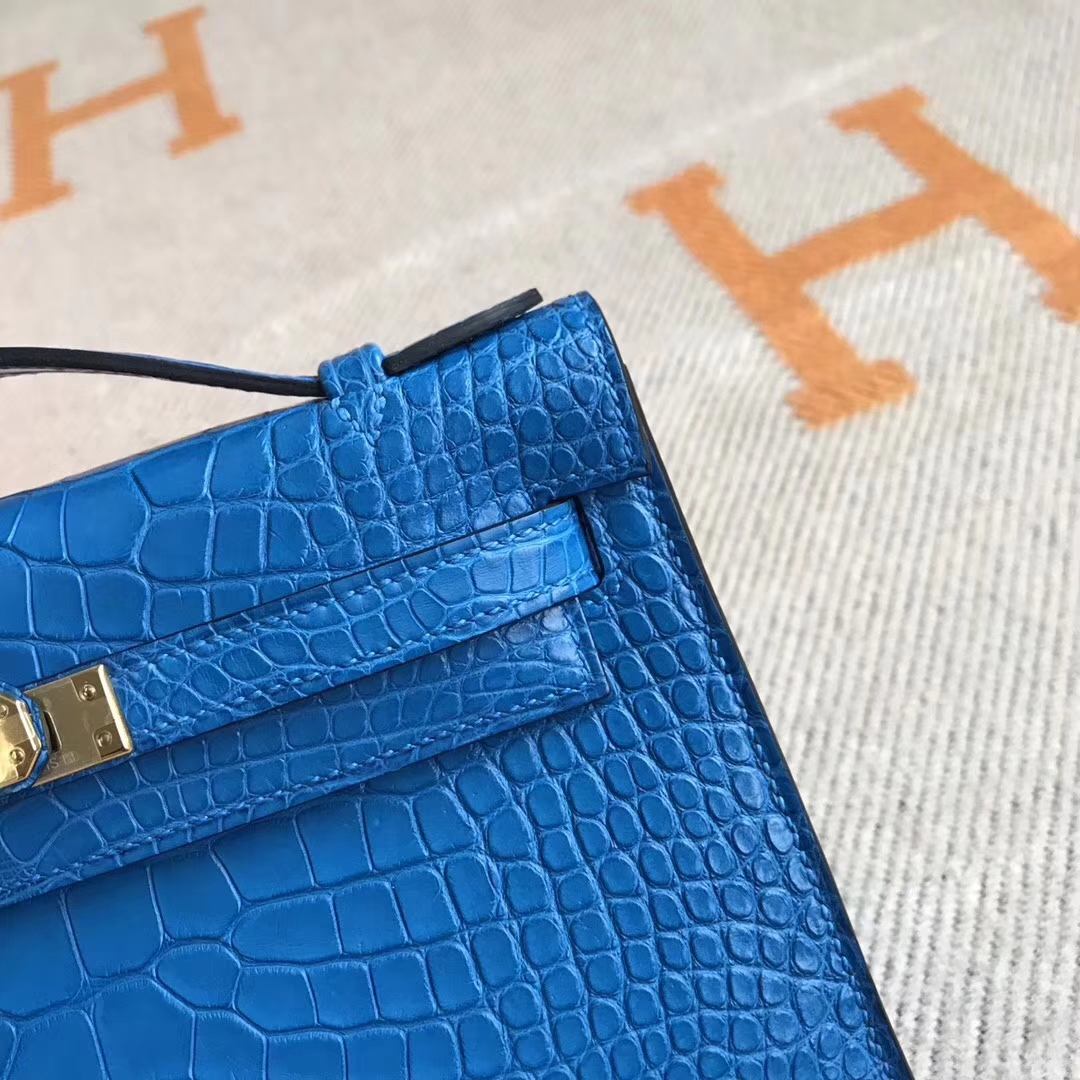 Noble Hermes Crocodile Matt Minikelly Clutch Bag22CM in 7Q Mykonos Blue