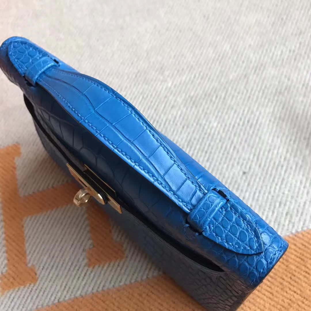 Noble Hermes Crocodile Matt Minikelly Clutch Bag22CM in 7Q Mykonos Blue
