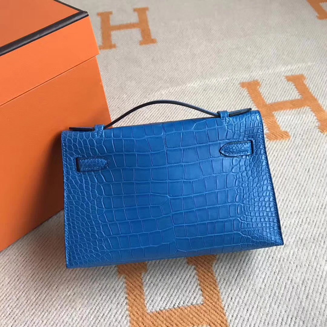 Noble Hermes Crocodile Matt Minikelly Clutch Bag22CM in 7Q Mykonos Blue