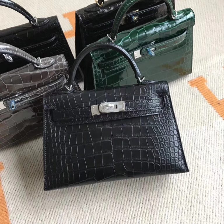 On Hermes CK89 Black Matt Crocodile Leather Minikelly-2 Clutch Bag
