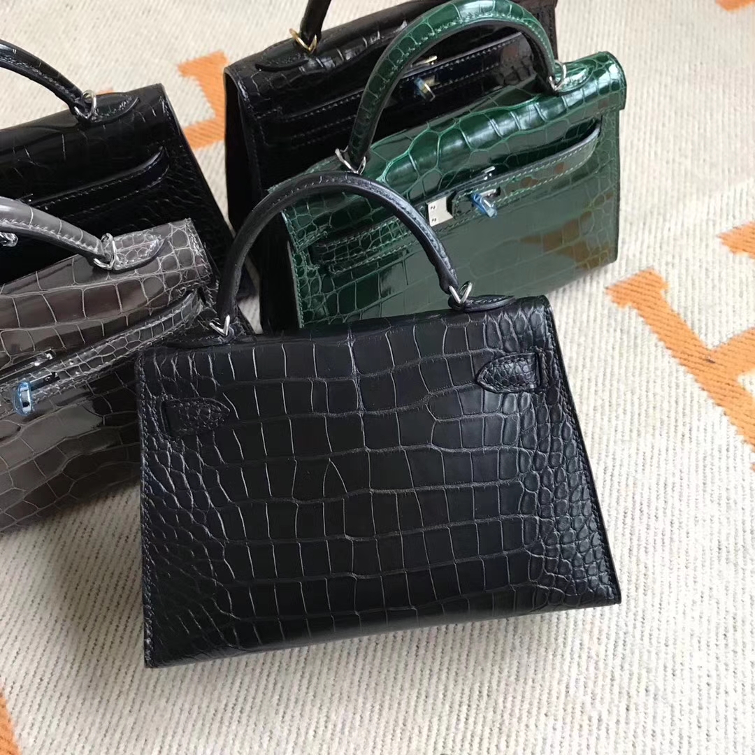 On Sale Hermes CK89 Black Matt Crocodile Leather Minikelly-2 Clutch Bag