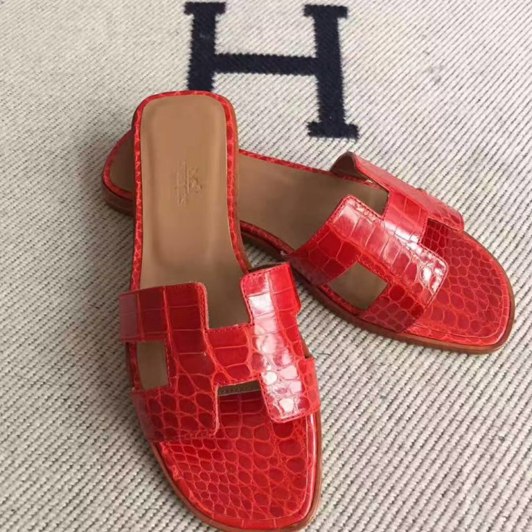 On Hermes CK95 Braise Crocodile Leather Womens Sandals Size38