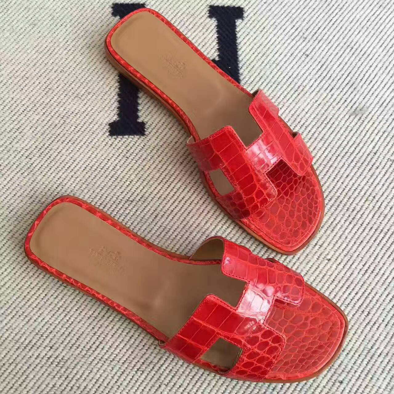 On Sale Hermes CK95 Braise Crocodile Leather Women&#8217;s Sandals Size38