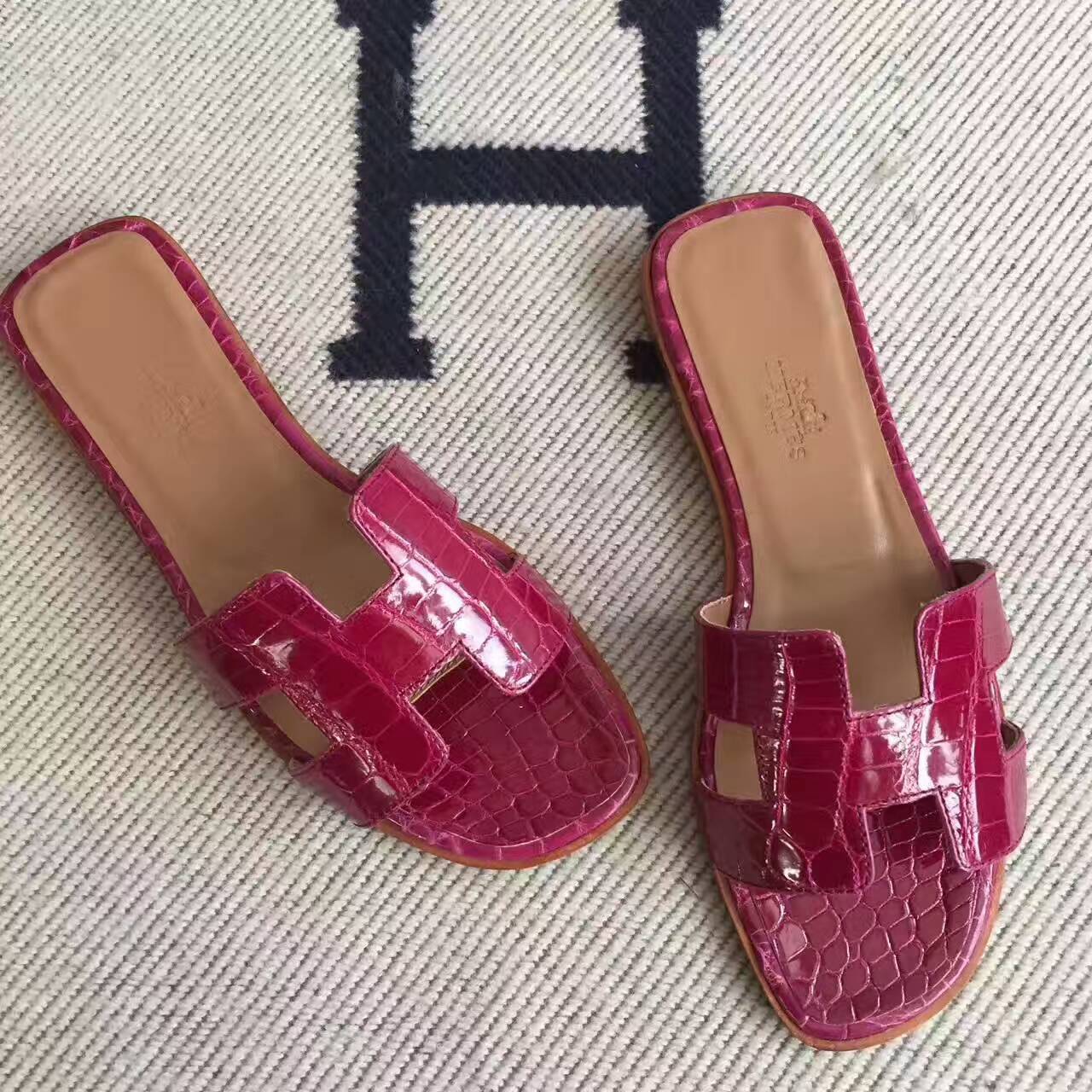 New Arrival Hermes Sandals Shoes in N5 Fuchsia Crocodile Leather Size35#