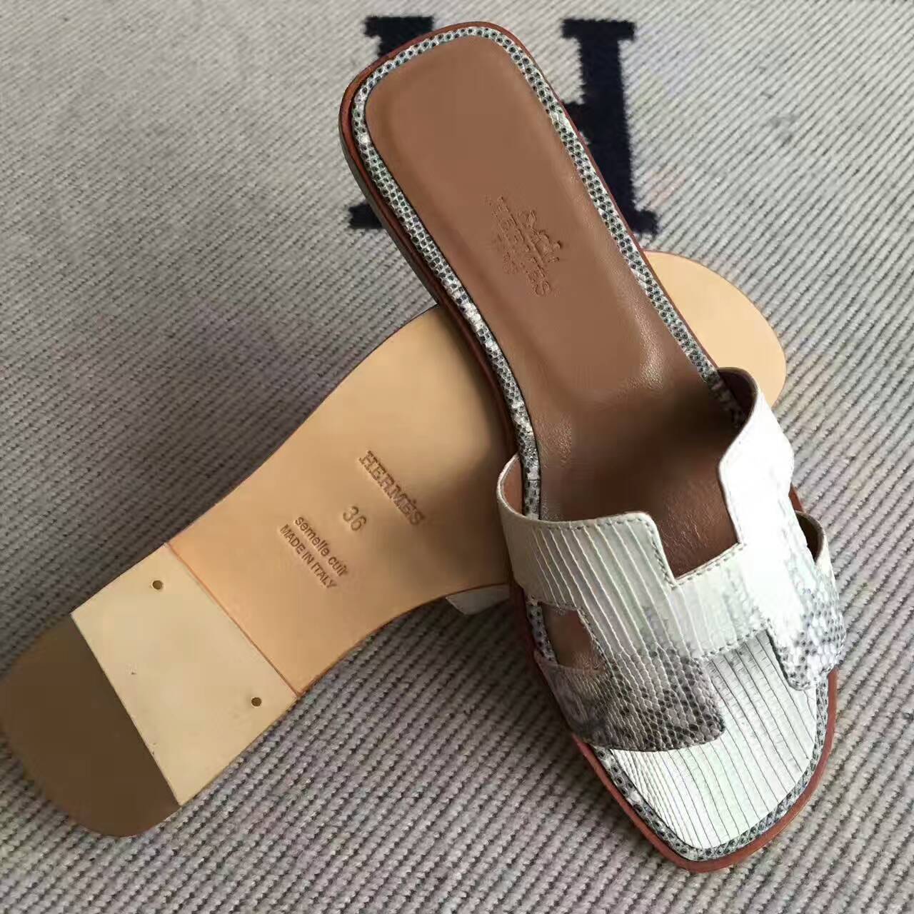 Wholesale Hermes Lizard Skin Sandals Shoes in 01 Original Color Size35-42#