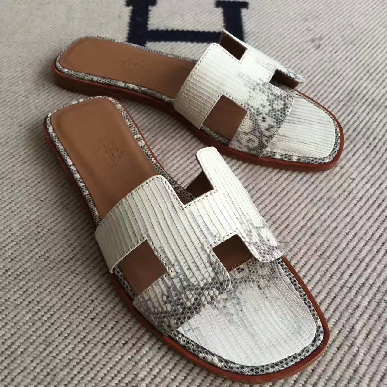 Wholesale Hermes Lizard Skin Sandals Shoes in 01 Original Color Size35-42#