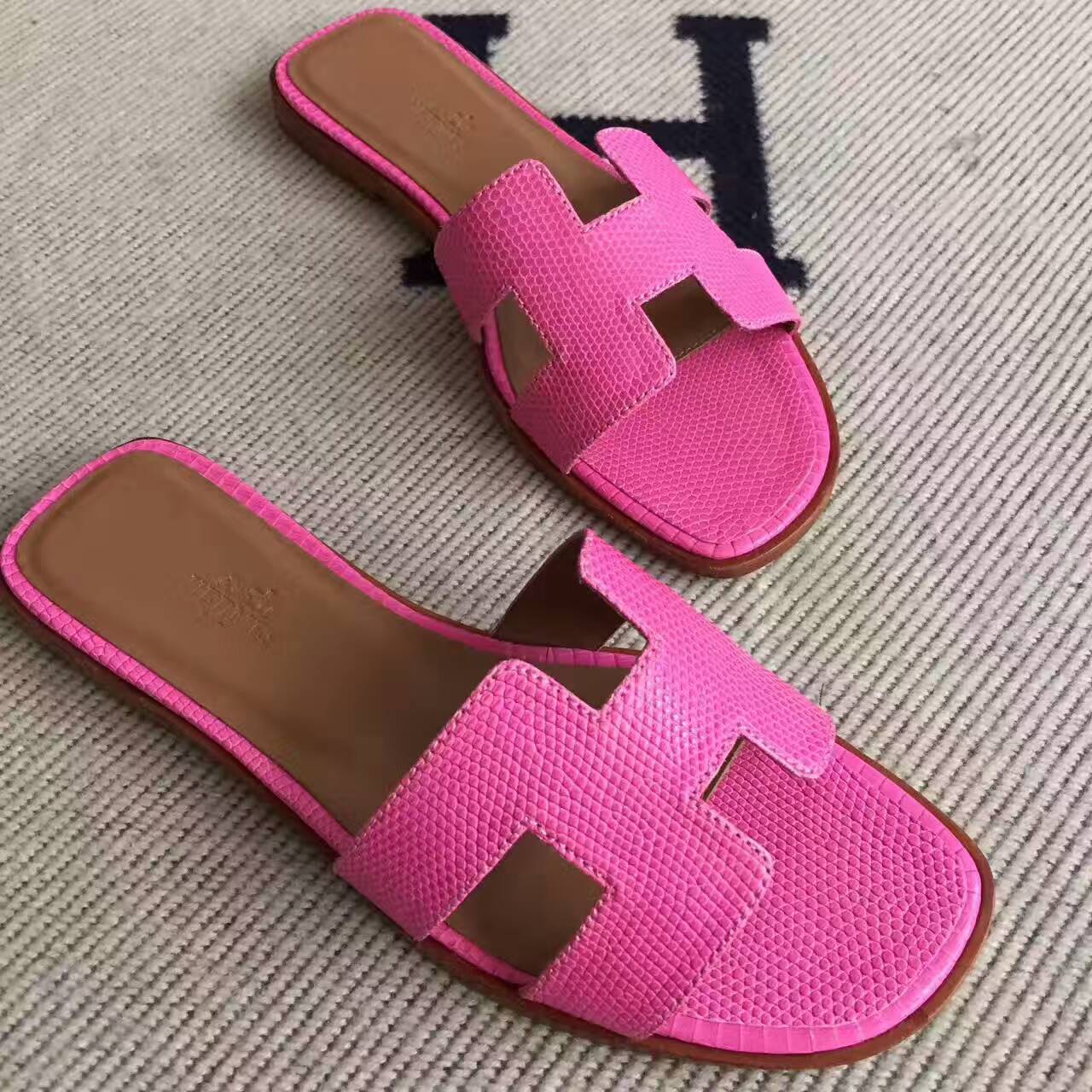 New Pretty Hermes Hot Pink Lizard Skin Sandals Shoes in 35-42#