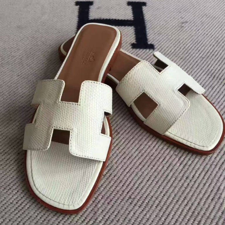 Hermes White Lizard Skin Sandals Shoes Size  35-42