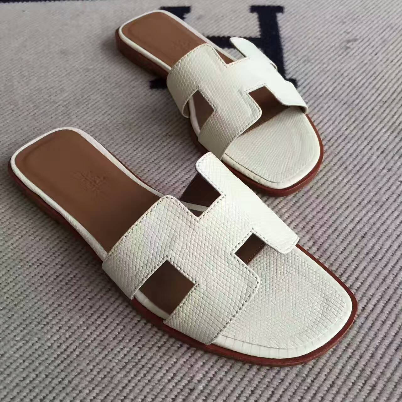 Noble Hermes White Lizard Skin Sandals Shoes Size 35-42