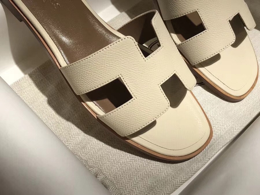 Classic Hermes Beton White Calf Leather Women&#8217;s Flat Heel Sandals Size35-41
