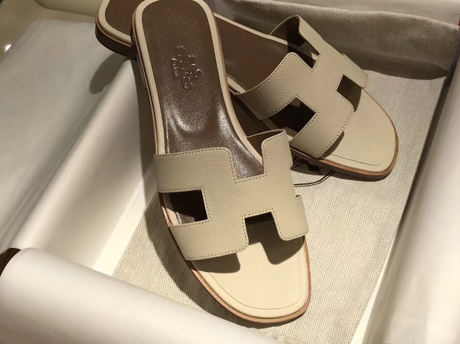 Classic Hermes Beton White Calf Leather Women&#8217;s Flat Heel Sandals Size35-41