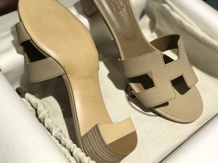 Wholesale Hermes Classic Middle Heel Sandals in Trench Grey Size35-41