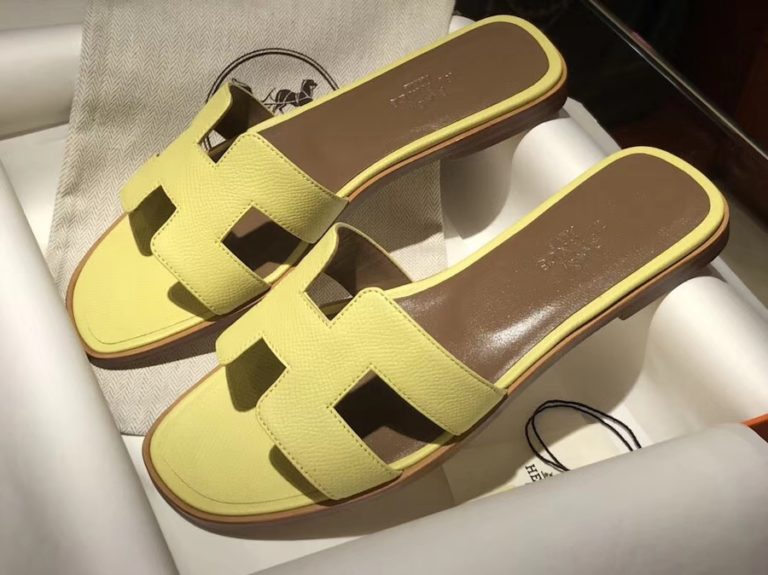 Hermes Calf Leather Flat Womens Sandals in Jaune Poussin Size 35-41
