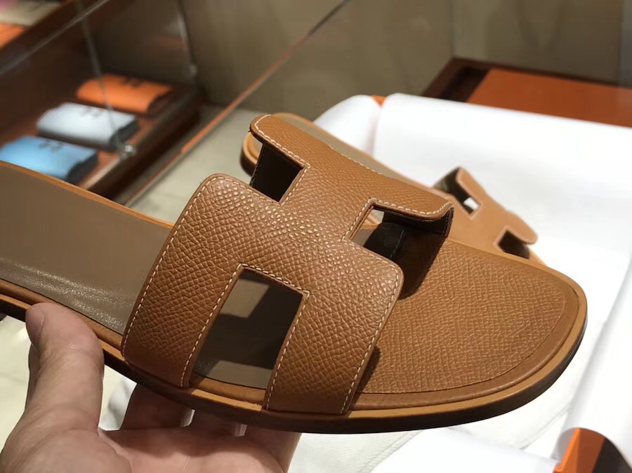 Hermes Classic Sandals Brown Calf Leather Flat Heel Women&#8217;s Sandals Shoes