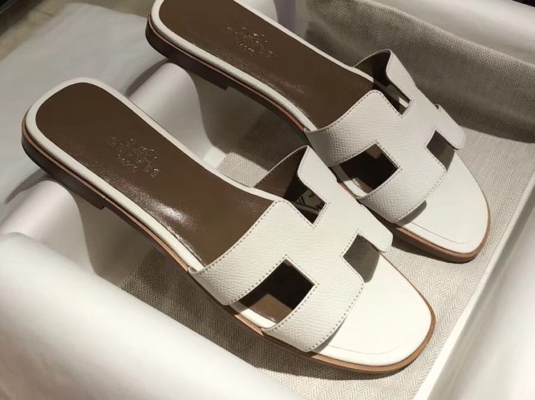 Hermes Pure White Calf Leather Flat Heel Sandals Shoes Size 35-41