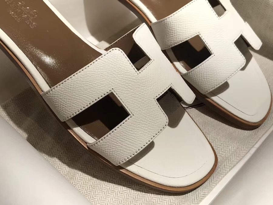 Discount Hermes Pure White Calf Leather Flat Heel Sandals Shoes Size35-41