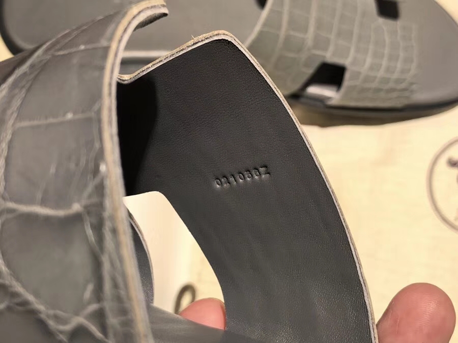 Fashion Hermes Iron Grey Crocodile Leather Men&#8217;s Sandals Shoes Size39-44