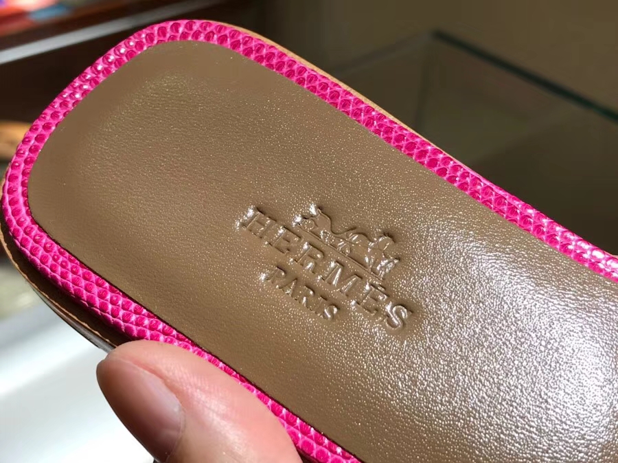 Discount Hermes Lizard Leather Sandals Slippers Shoes in Hot Pink