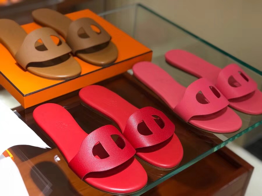 Pretty Hermes Epsom Calf Leather Sandals Slippers Women’s Shoes in Red Size35-41