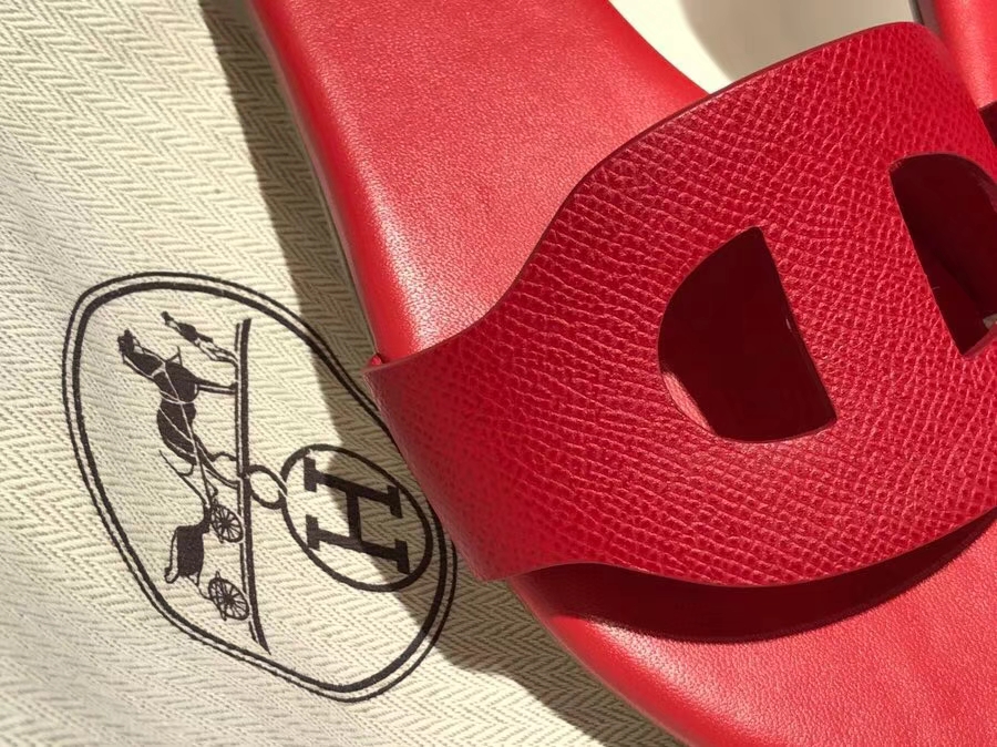 Pretty Hermes Epsom Calf Leather Sandals Slippers Women’s Shoes in Red Size35-41