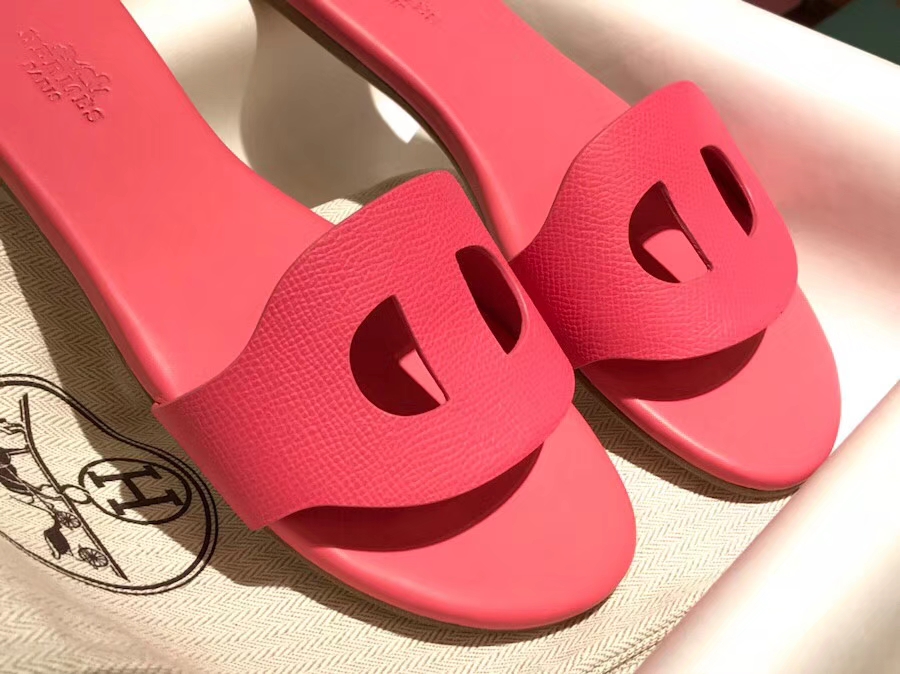 Fashion Hermes Calf Leather New Sandals Slipper Shoes in Rose Lipstick Size35-41
