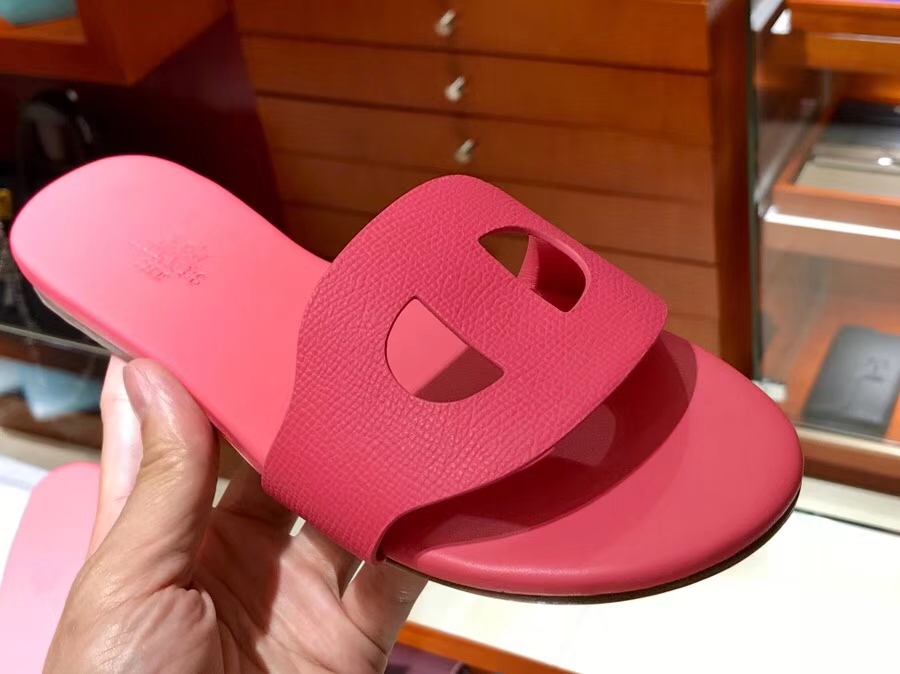 Fashion Hermes Calf Leather New Sandals Slipper Shoes in Rose Lipstick Size35-41