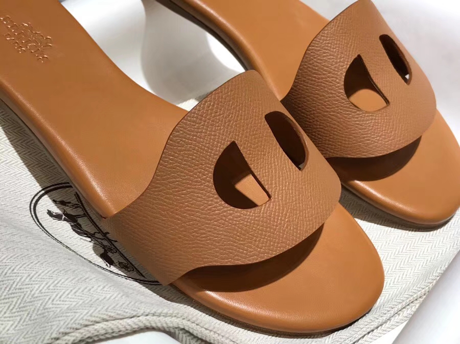 New Arrival Hermes Gold Epsom Calf Flat Heel Sandals Shoes Size35-41