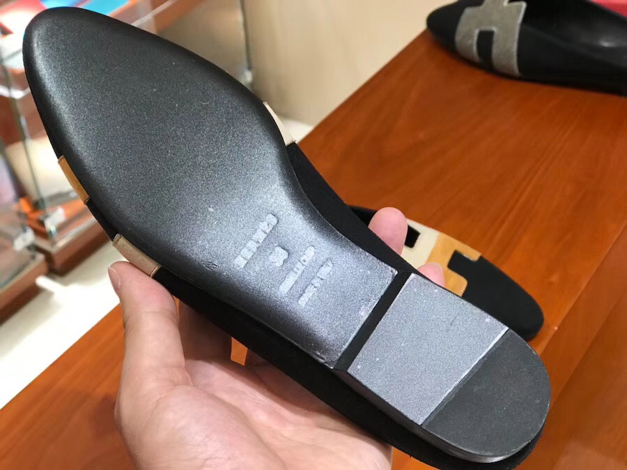 New Hermes Black Multicolor Chamois Leather Women&#8217;s Flat Sandals Shoes