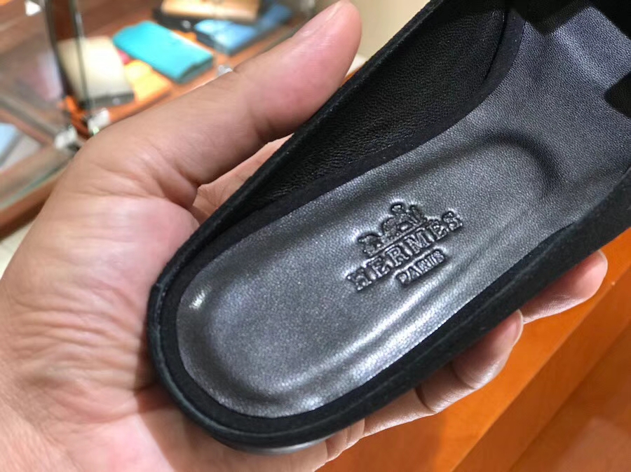 New Hermes Black Multicolor Chamois Leather Women’s Flat Sandals Shoes