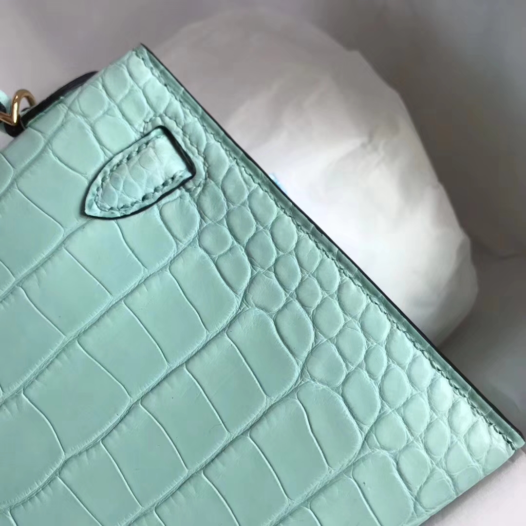 On Sale Hermes 6U Mint Green  Matt Crocodile Leather Minikelly-2 Clutch Bag