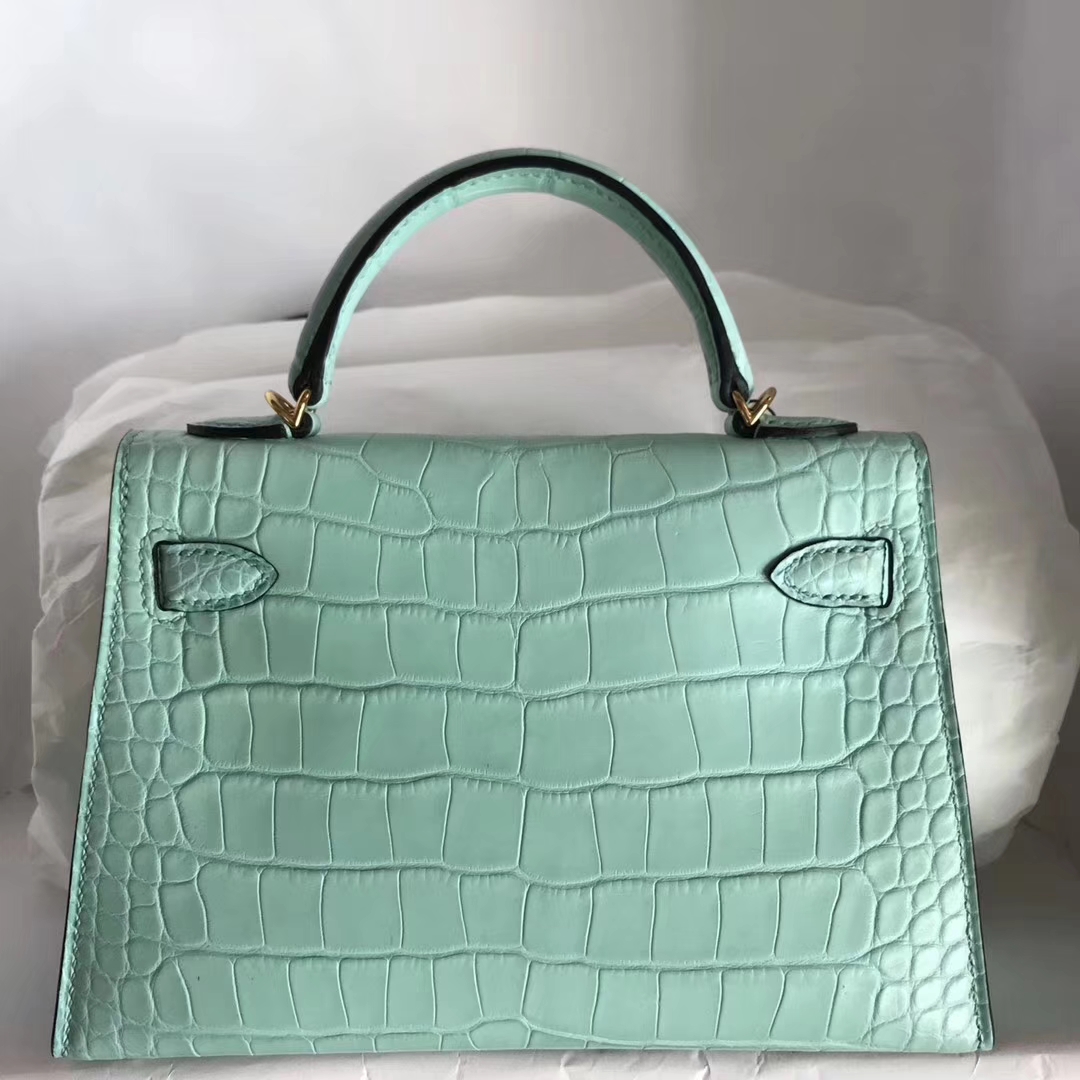 On Sale Hermes 6U Mint Green  Matt Crocodile Leather Minikelly-2 Clutch Bag