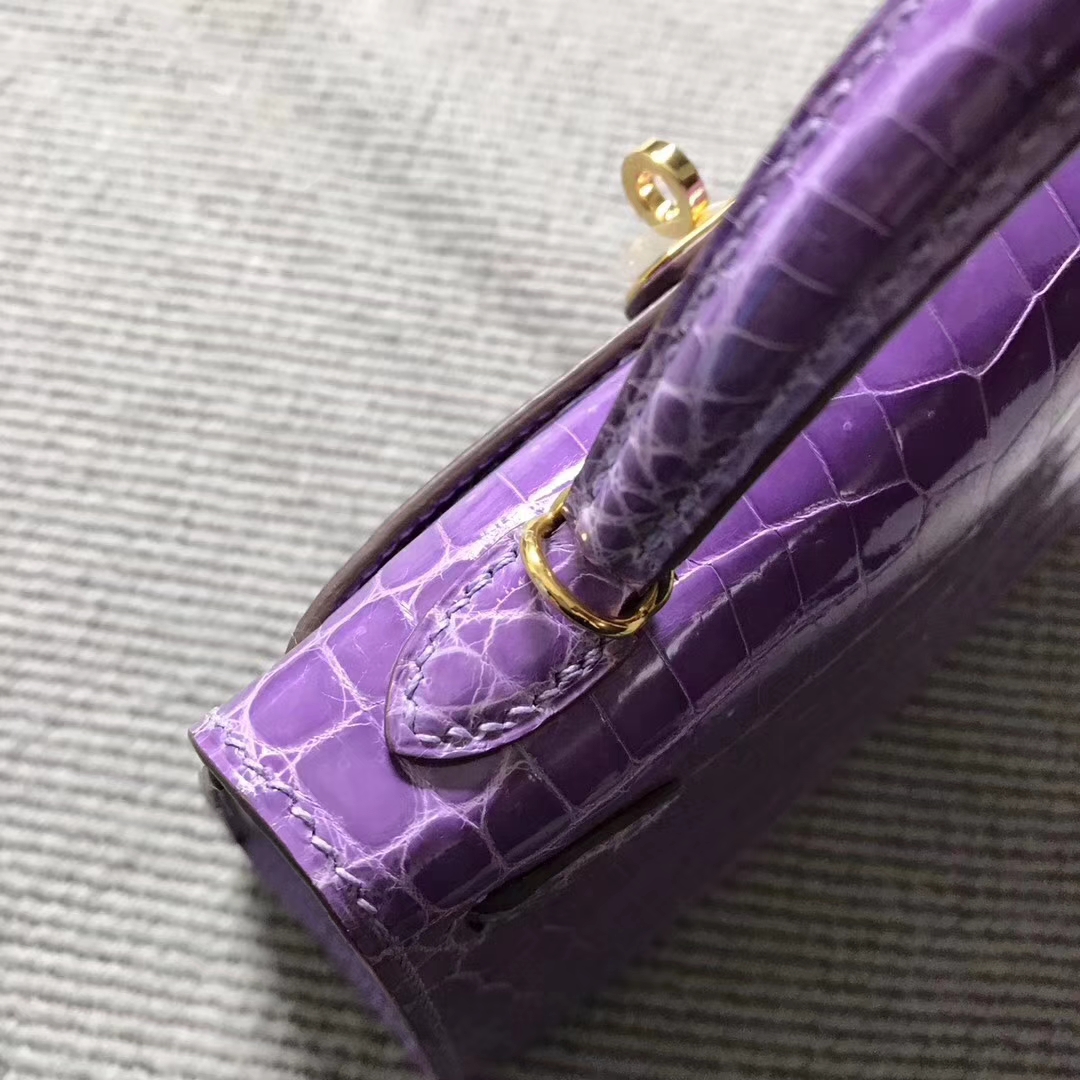 Pretty Hermes Lavender Purple Shiny Niloticus Crocodile Minikelly-2 Clutch Bag