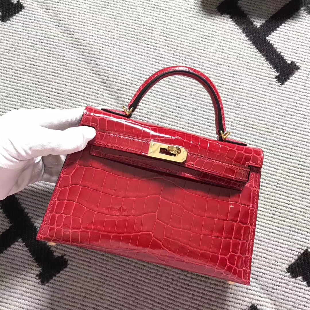 On Sale Hermes Shiny Niloticus Crocodile Minikelly-2 Clutch Bag Gold Hardware
