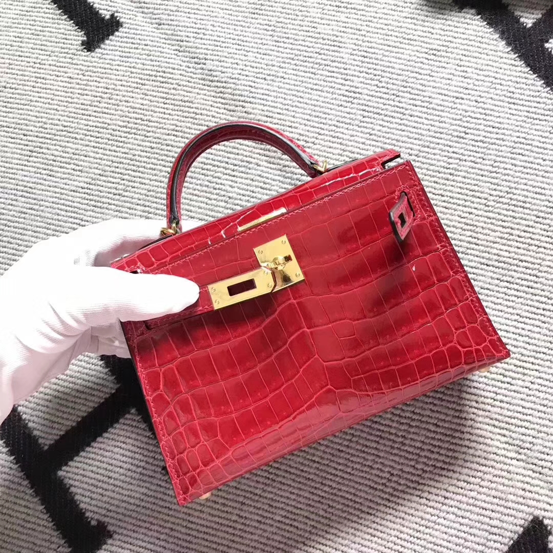 On Sale Hermes Shiny Niloticus Crocodile Minikelly-2 Clutch Bag Gold Hardware