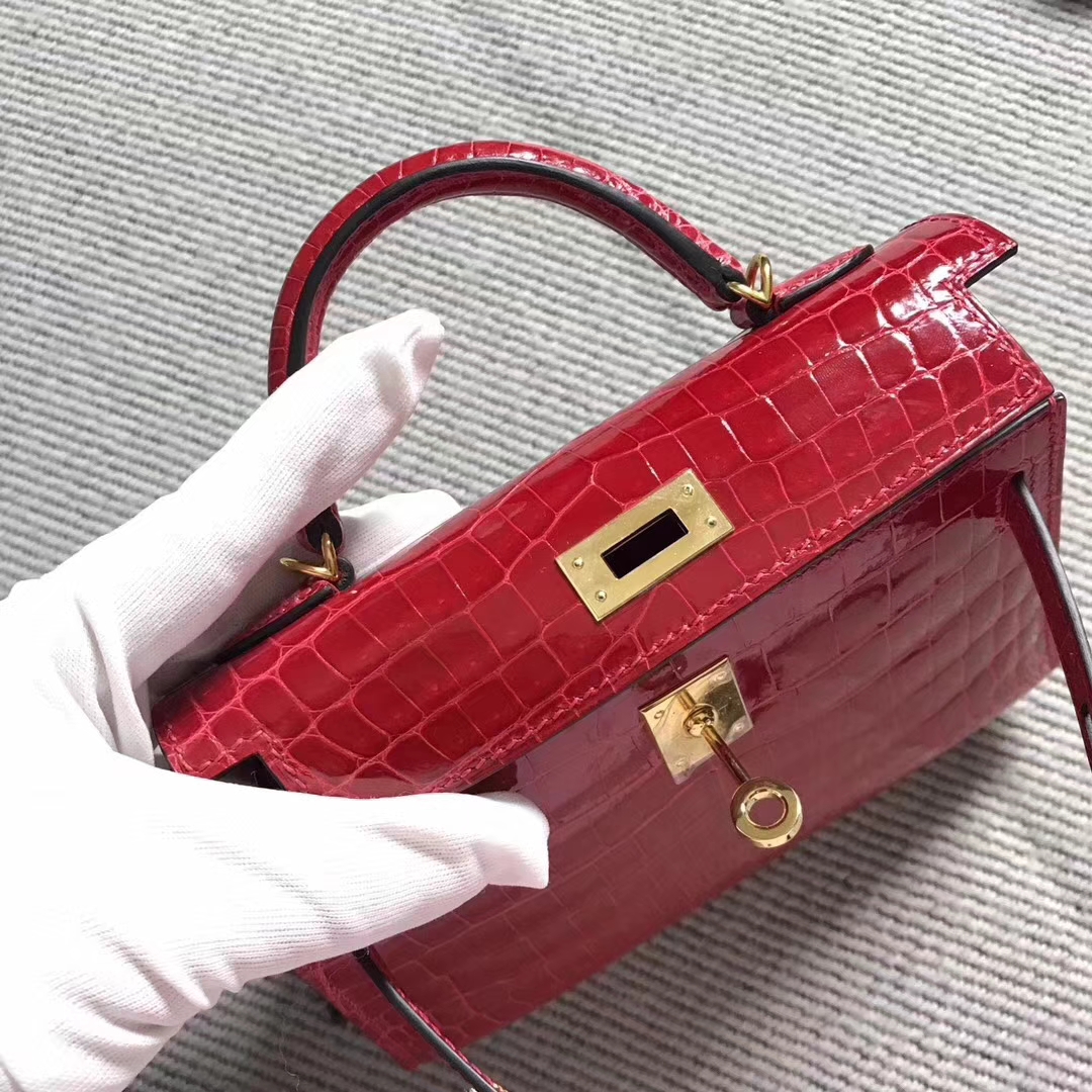 On Sale Hermes Shiny Niloticus Crocodile Minikelly-2 Clutch Bag Gold Hardware