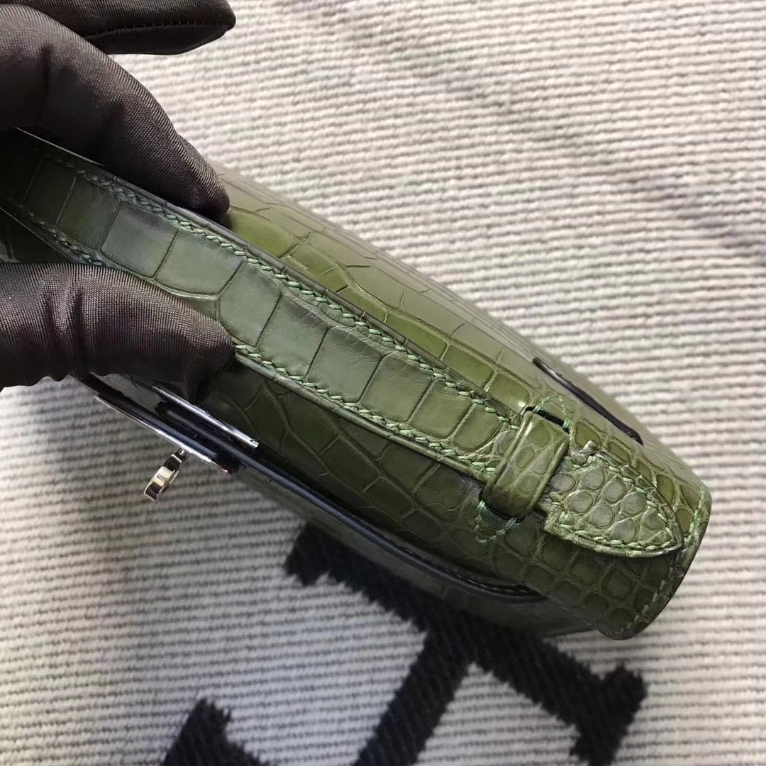 Noble Hermes Olive Green Crocodile Matt Leather Minikelly22CM Clutch Bag