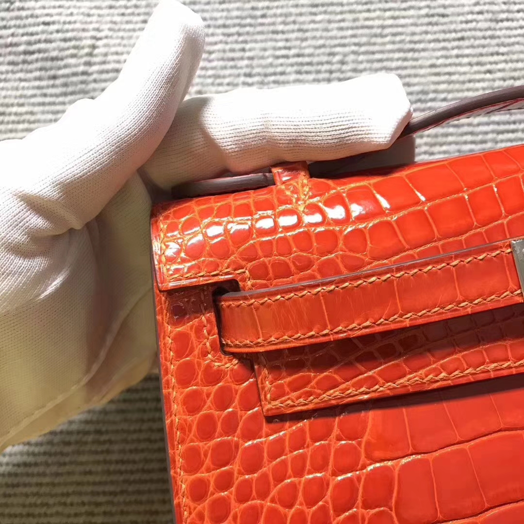 Discount Hermes Orange Crocodile Matt Leather Minikelly Evening Clutch Bag