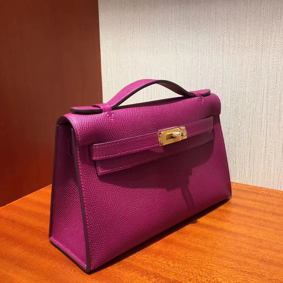 New Arrival Hermes I3 Fuchsia Epsom Calfskin Minikelly Clutch Bag22CM
