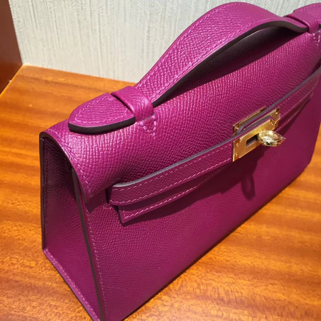 New Arrival Hermes I3 Fuchsia Epsom Calfskin Minikelly Clutch Bag22CM