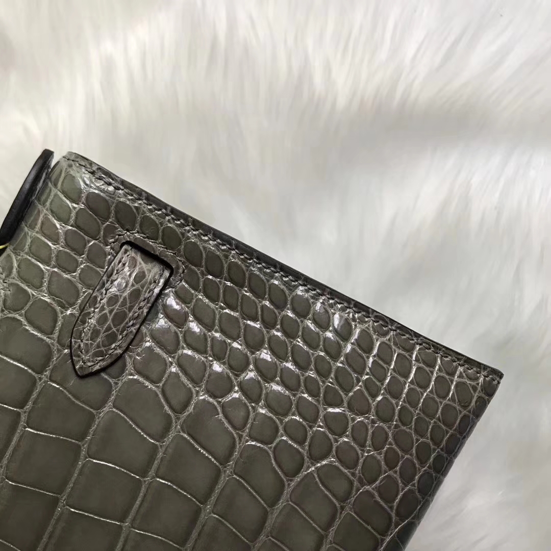 Discount Hermes C18 Gris Tourterelle Shiny Crocodile Leather Minikelly22CM Bag